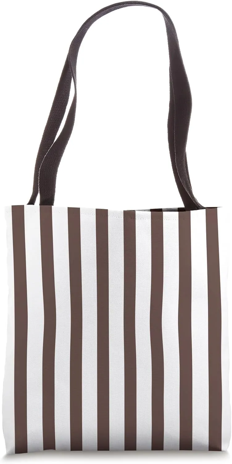 Cute White and Brown Stripes Geometric Line Brown Pattern Tote Bag