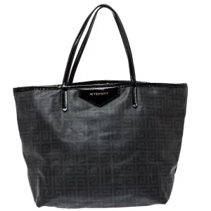 Dark Grey/Black Coated Canvas Logo Print Antigona Shopper Tote