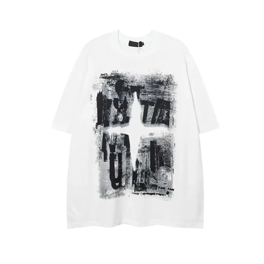 Dark Letter Graffiti Cotton T-Shirt