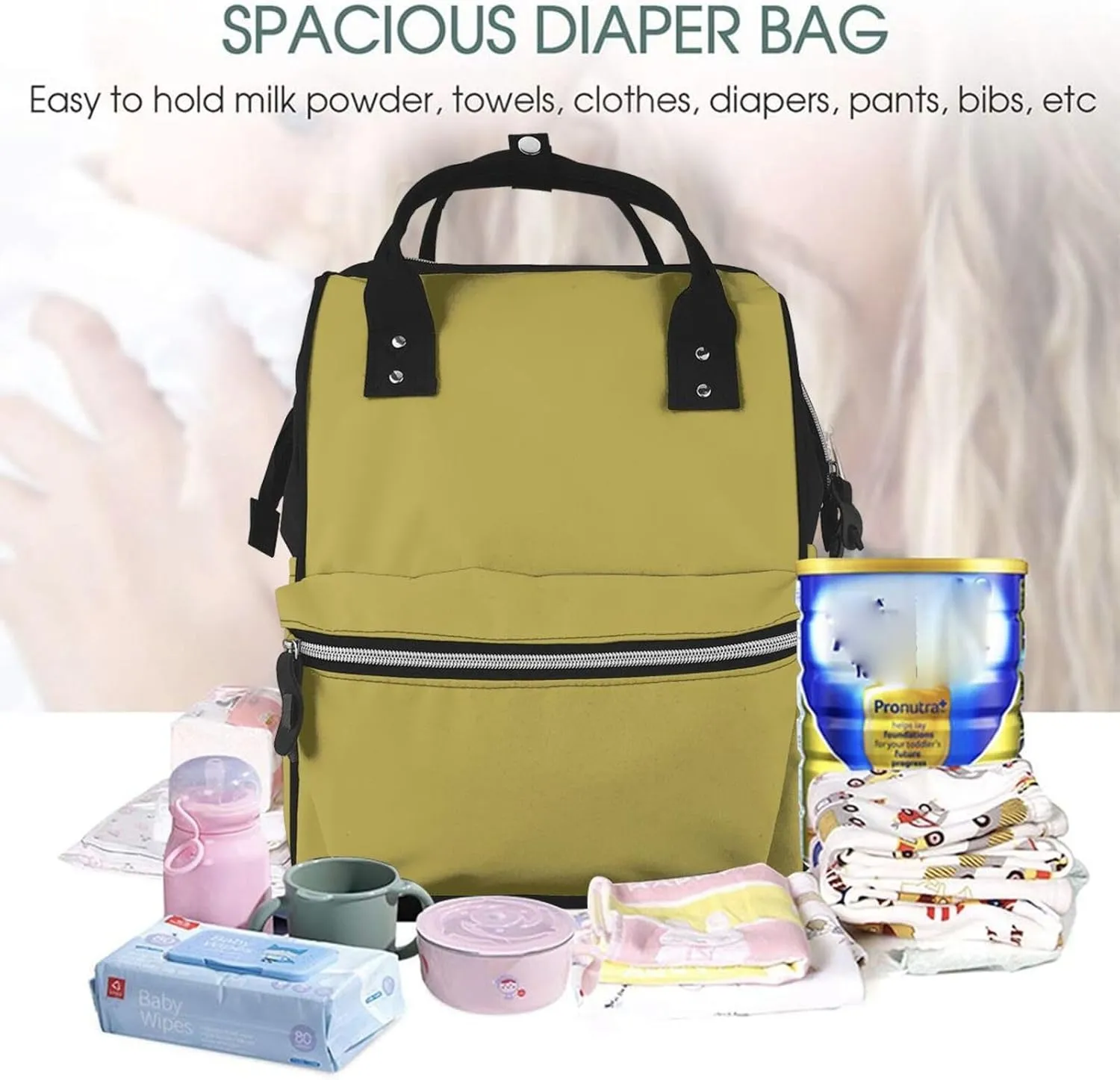 Diaper Bag Backpack For Women, Brass Waterproof Multifunction Travel Pack Maternity Baby Changing Bags, Nappy Baby Bags With Multi-Function For Baby