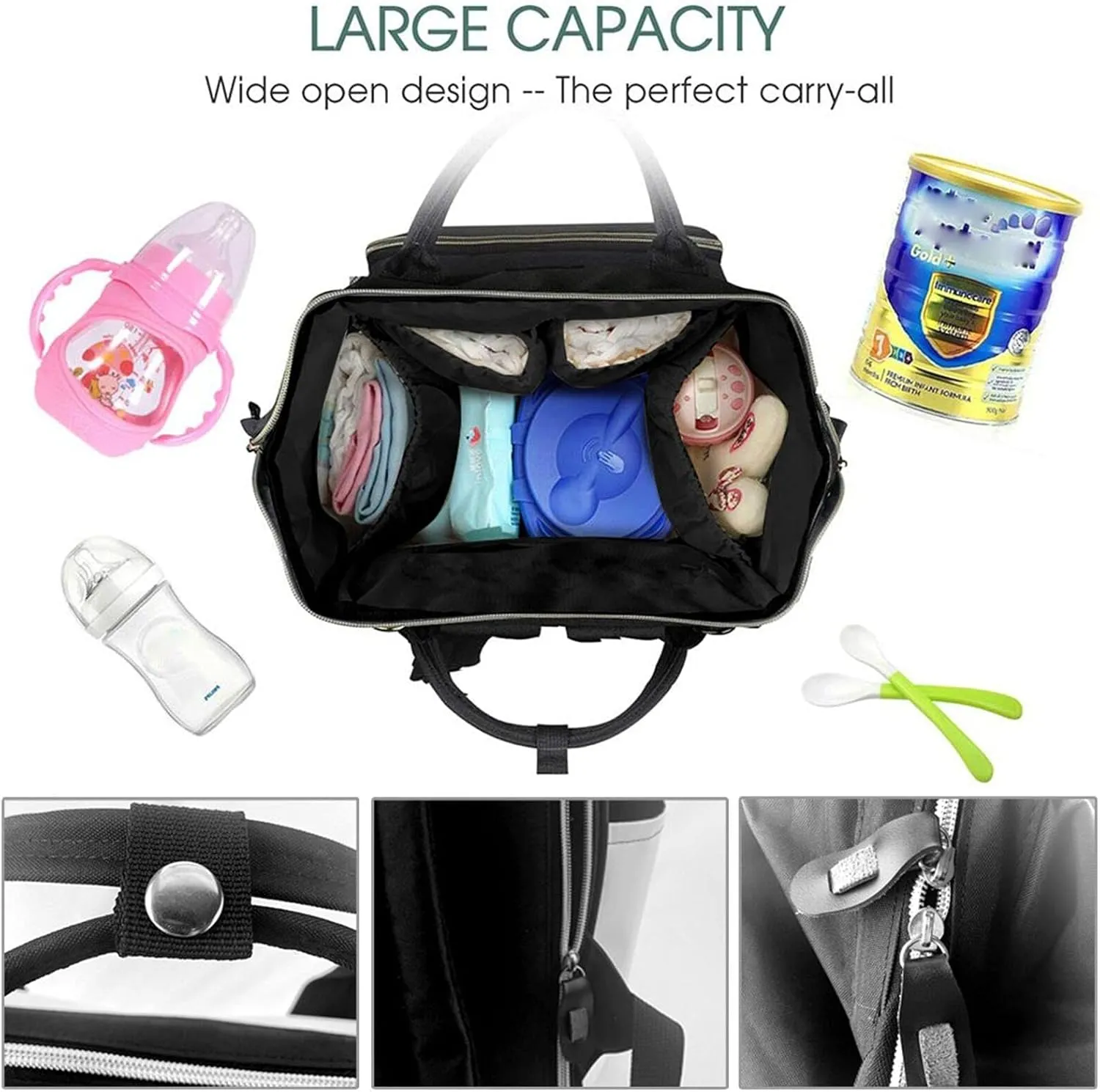 Diaper Bag Backpack For Women, Brass Waterproof Multifunction Travel Pack Maternity Baby Changing Bags, Nappy Baby Bags With Multi-Function For Baby