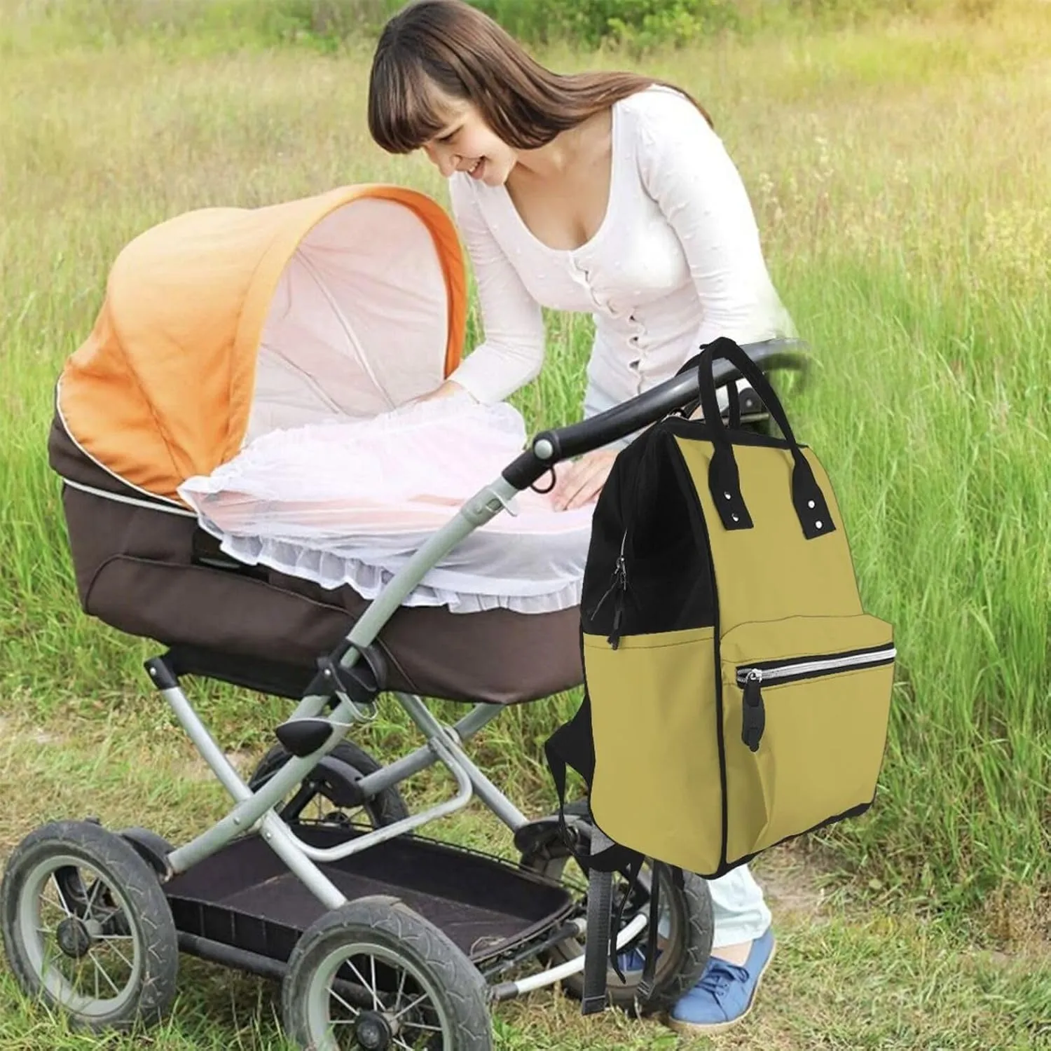 Diaper Bag Backpack For Women, Brass Waterproof Multifunction Travel Pack Maternity Baby Changing Bags, Nappy Baby Bags With Multi-Function For Baby