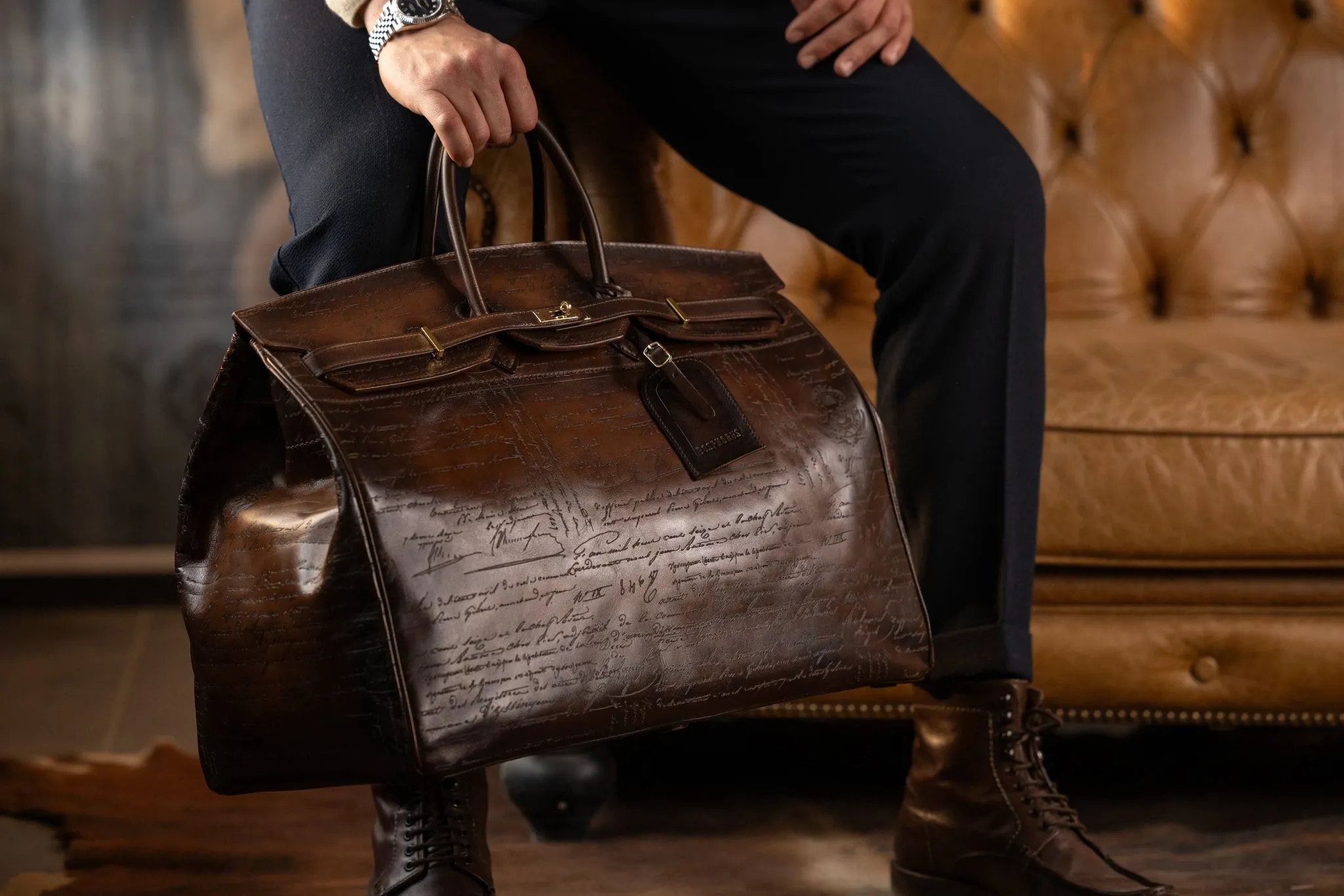 Duffle Bag - Parchment Patina Dark Brown