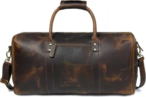 ELIZO Leather Duffle Bag For Men Women REAL FULL GRAIN Travel Overnight Weekender Carry On Luggage Sports Gym Bags (Antique 20 Inch) Nomad