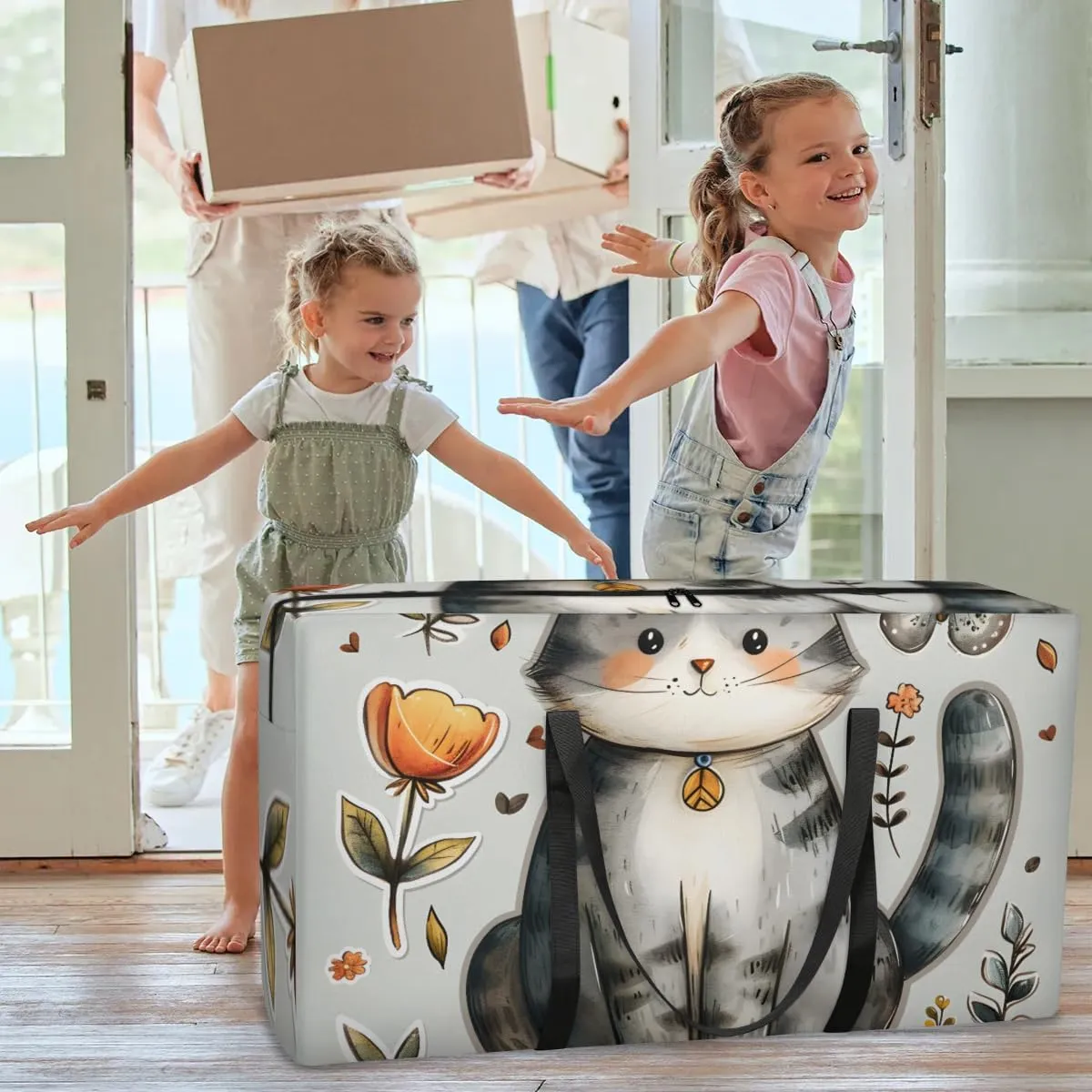 Extra Large Moving Bags Cute Cat Butterfly Storage Bags with Handles and Zippers Large Packing Bags for Space Saving Storage Totes Moving Supplies