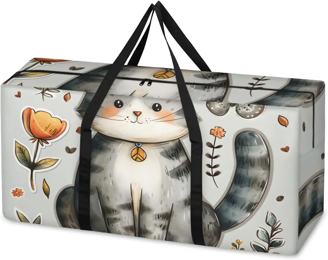 Extra Large Moving Bags Cute Cat Butterfly Storage Bags with Handles and Zippers Large Packing Bags for Space Saving Storage Totes Moving Supplies