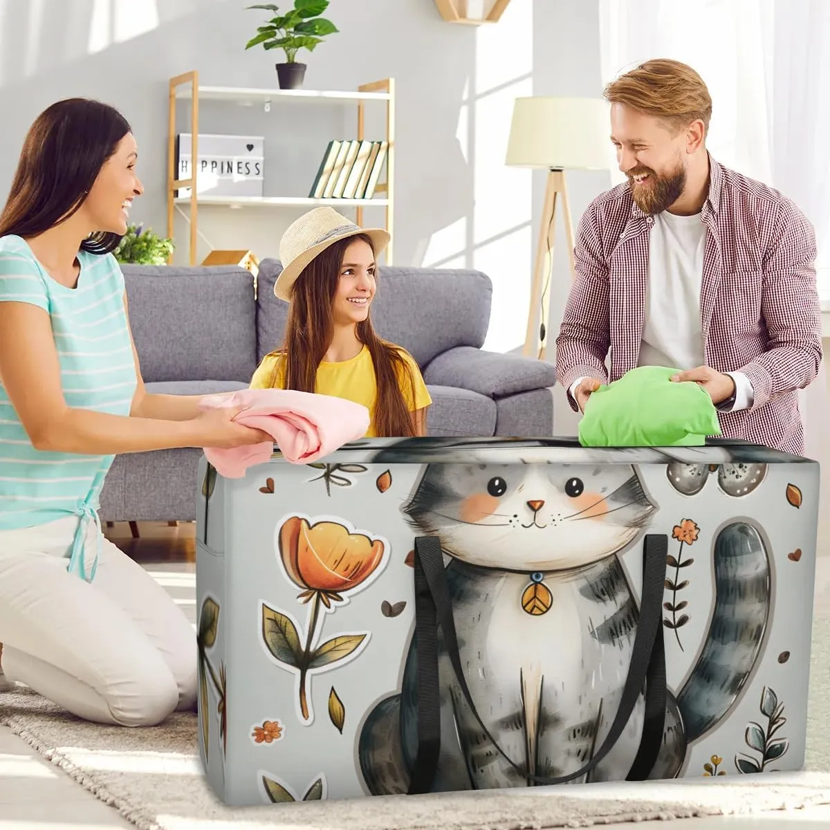 Extra Large Moving Bags Cute Cat Butterfly Storage Bags with Handles and Zippers Large Packing Bags for Space Saving Storage Totes Moving Supplies