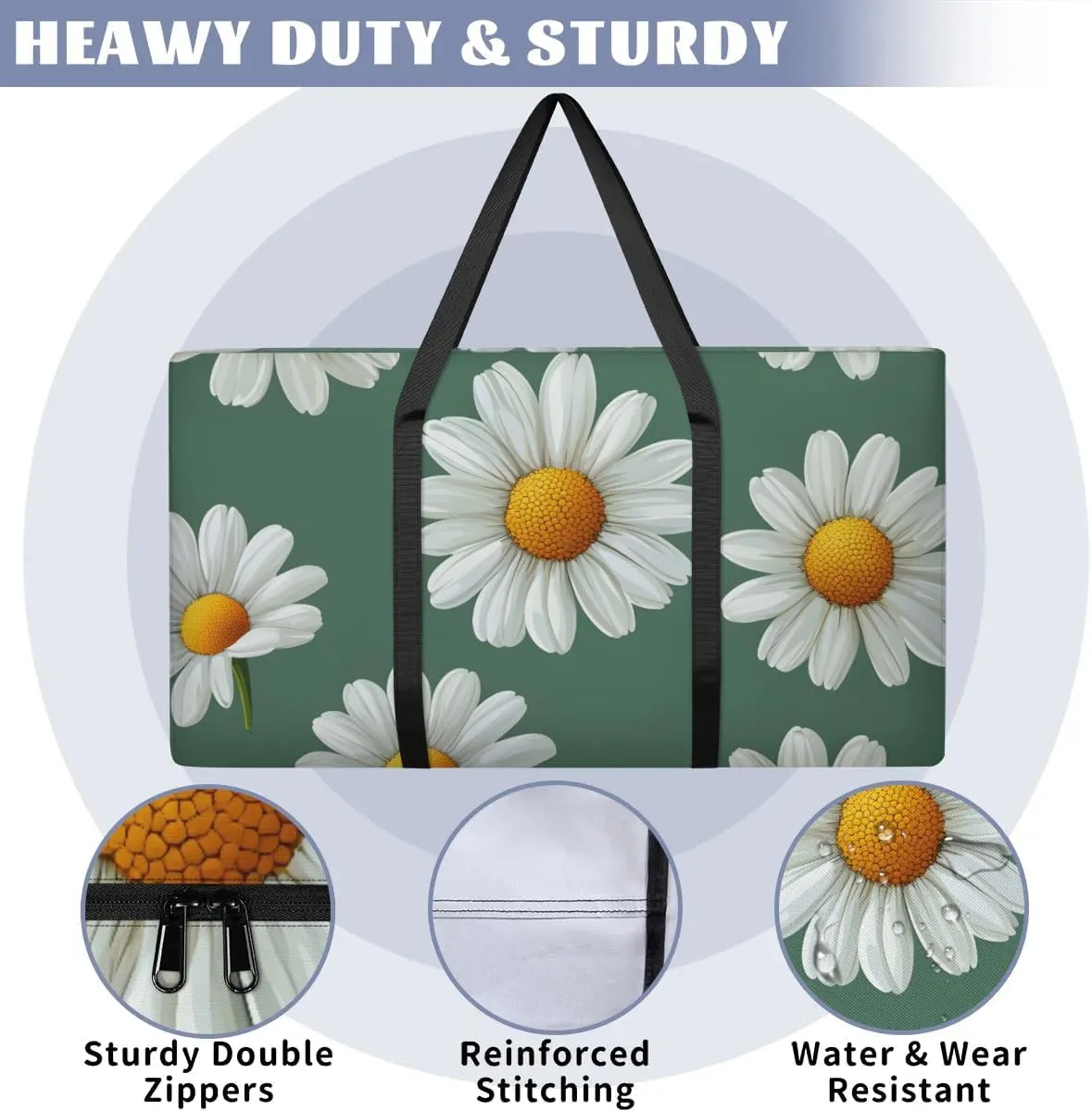 Extra Large Moving Bags Daisies Floral Storage Bags with Handles and Zippers Large Packing Bags for Space Saving Storage Totes Moving Supplies