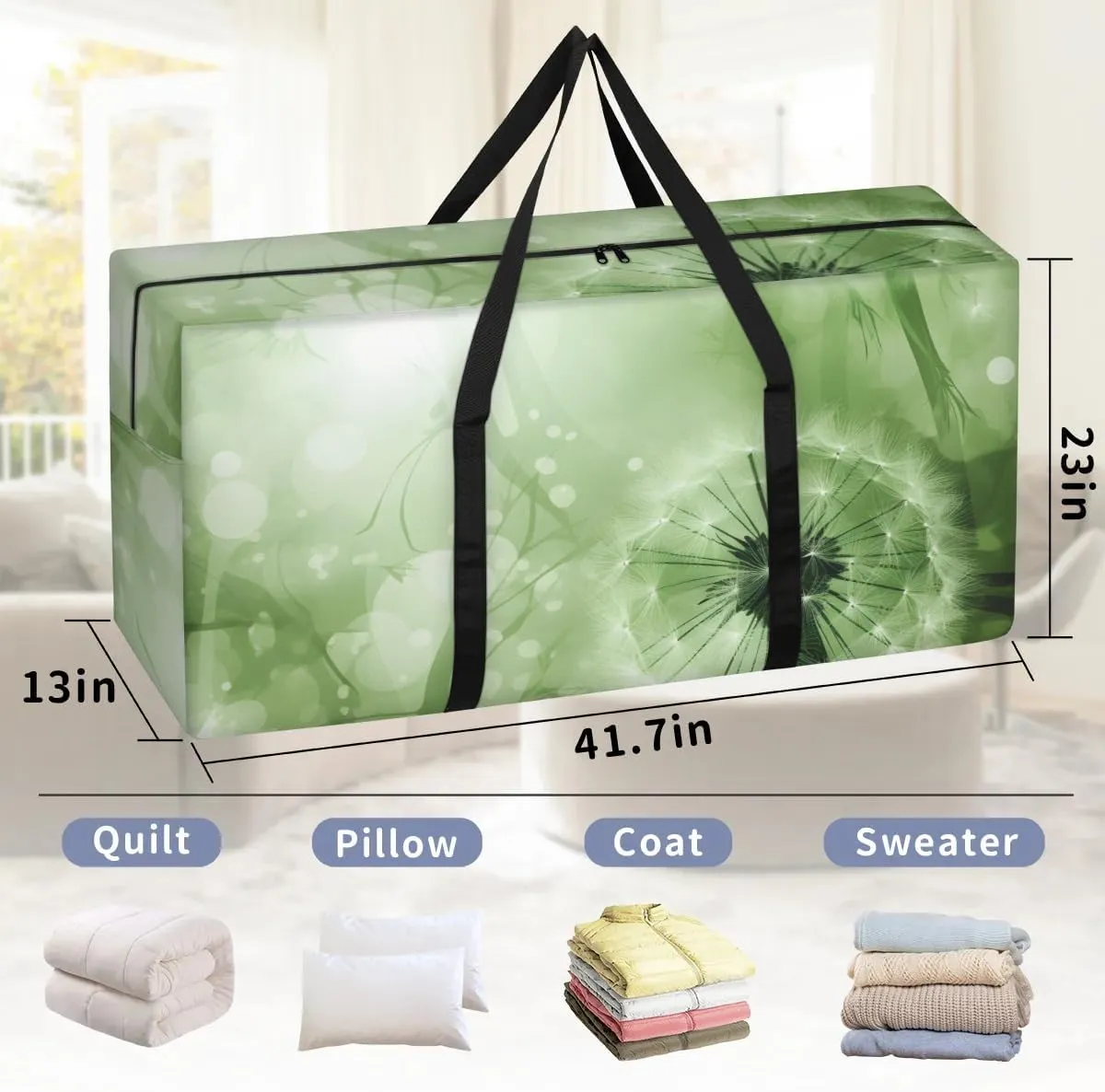 Extra Large Moving Bags Dandelion Theme Storage Bags with Handles and Zippers Large Packing Bags for Space Saving Storage Totes Moving Supplies