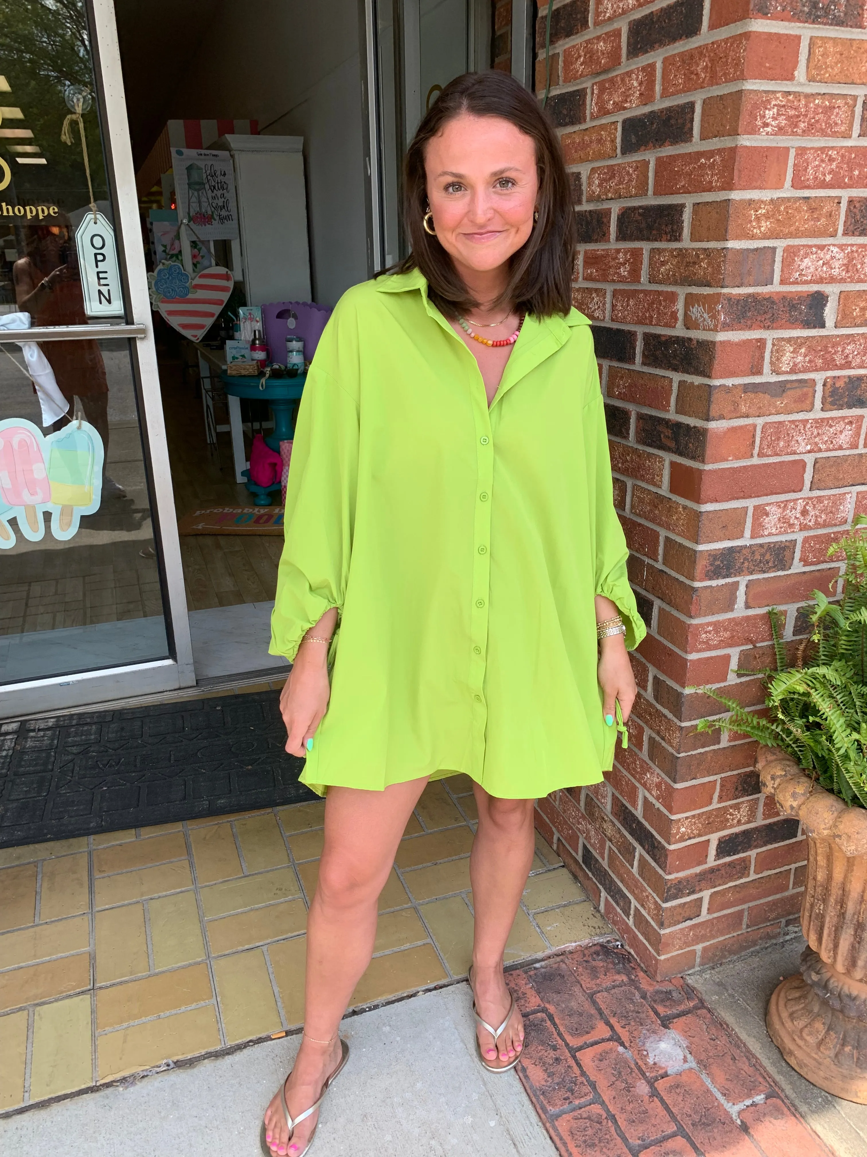 Feeling Flirty Puff Sleeve Button Up Shirt Dress