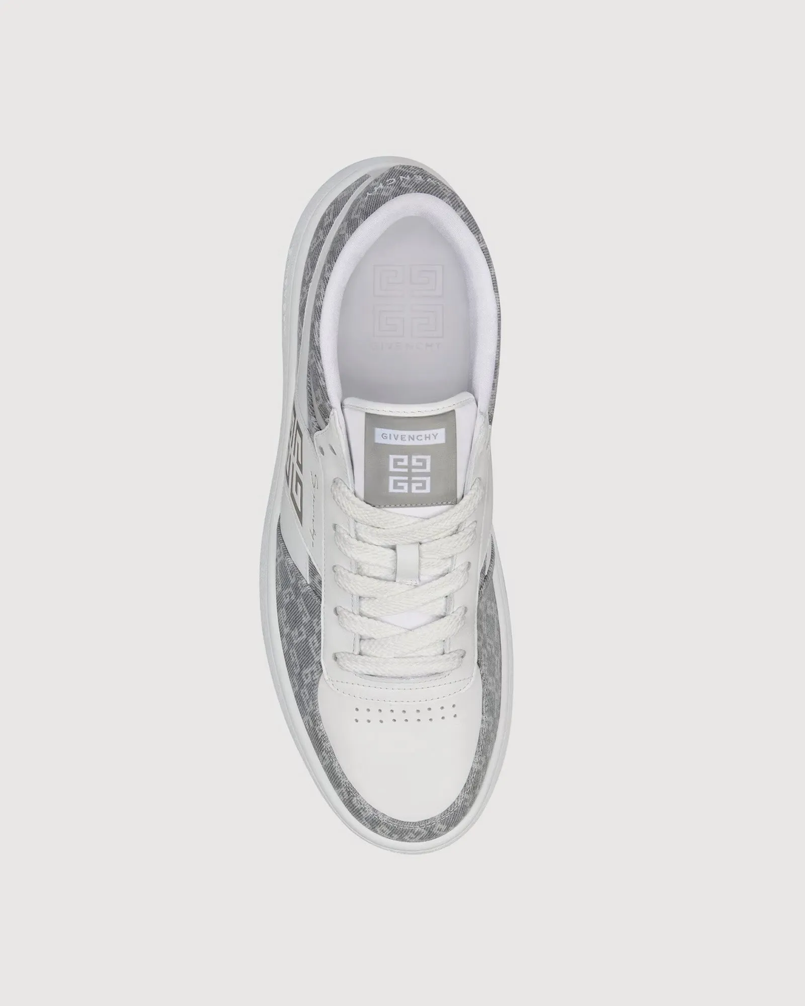 G Move Mixed Leathers & Denim Monogram 72 Grey / White Low Top Sneakers