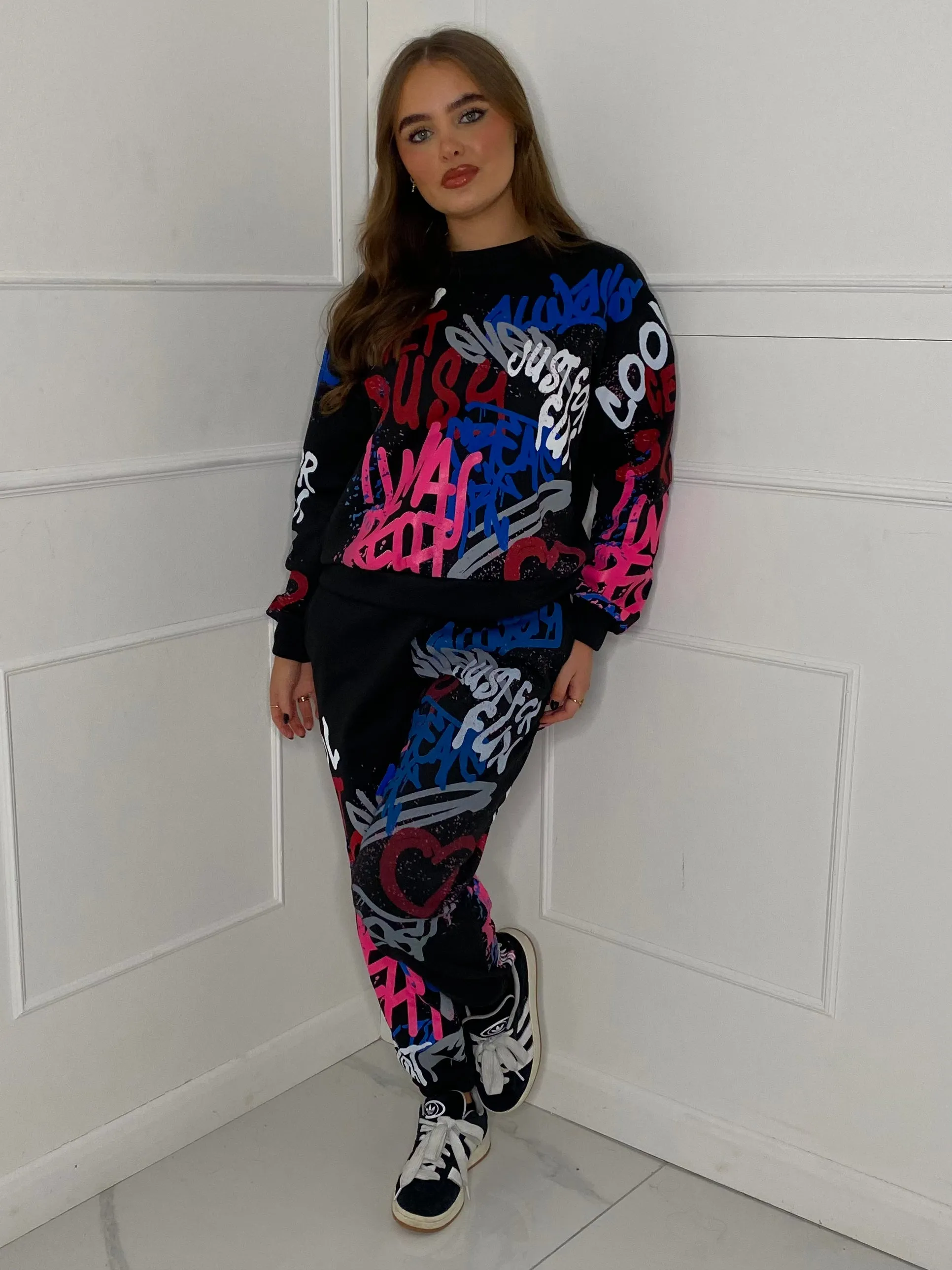 Graffiti Print Tracksuit - Black