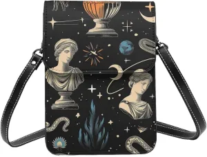 Greek statues and symbols Roman columns vintage bright Leather Small Crossbody Bags for Women Cell Phone Bag Wallet Purses with Adjustable Strap