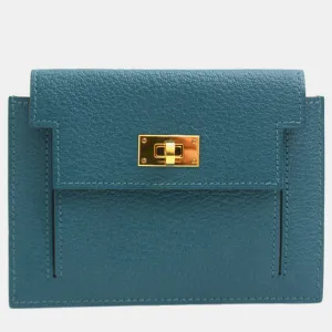 Green Leather Kelly Pocket Compact Wallet