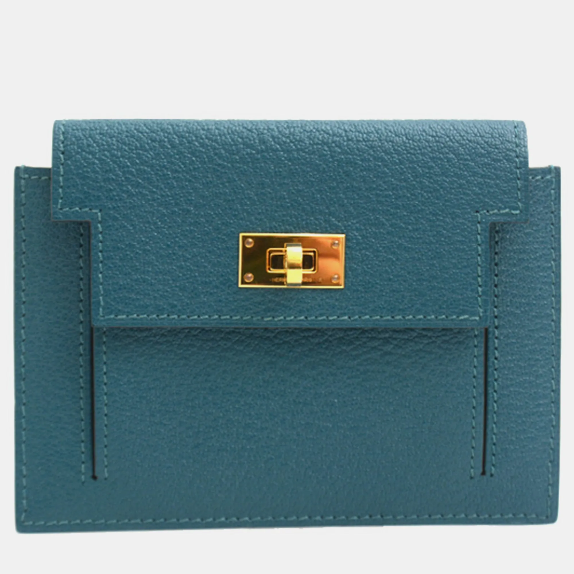 Green Leather Kelly Pocket Compact Wallet