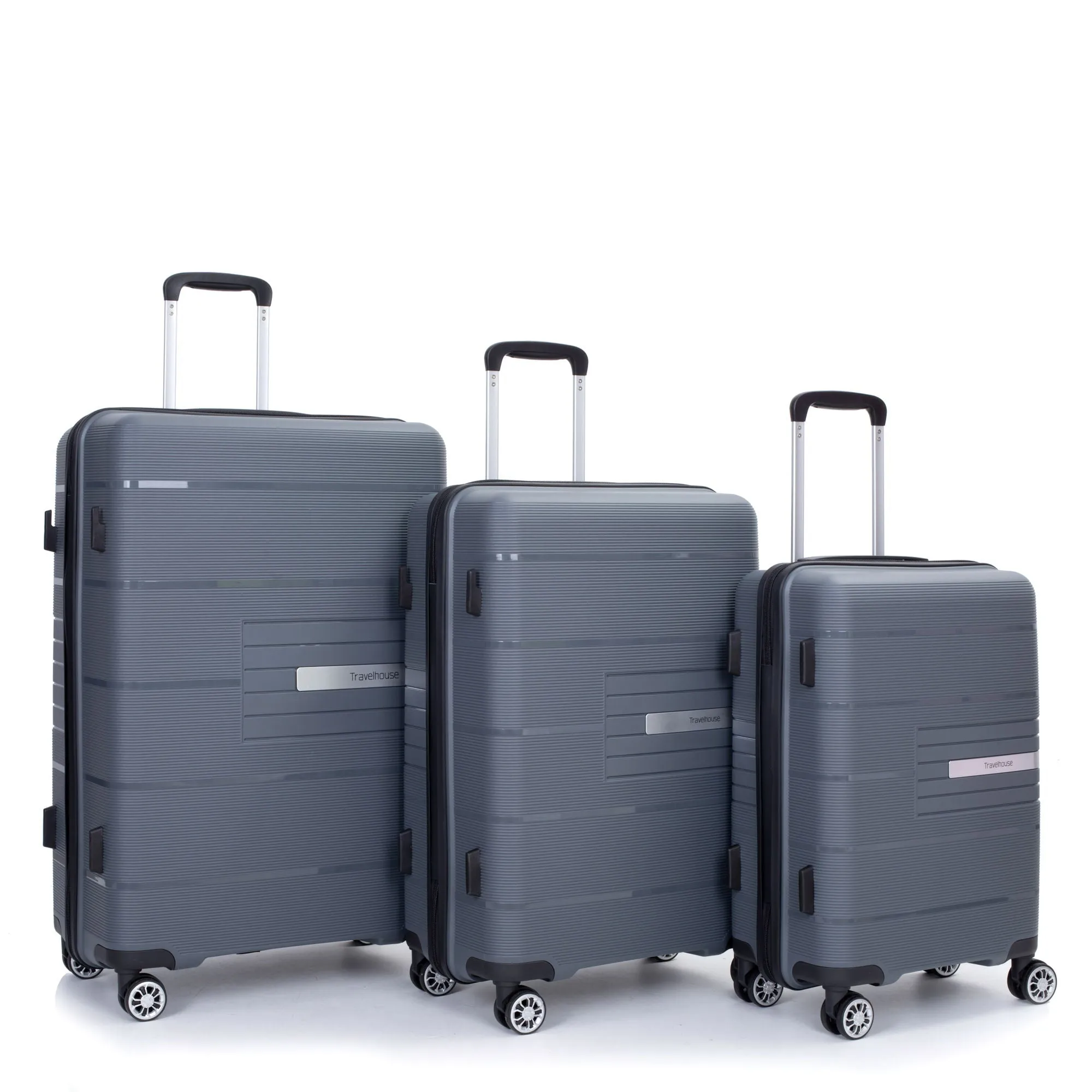 Hardshell Suitcase Double Spinner Wheels Pp Luggage Sets Lightweight Durable Suitcase With Tsa Lock, 3 Piece Set (20/24/28), Gray