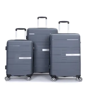 Hardshell Suitcase Double Spinner Wheels Pp Luggage Sets Lightweight Durable Suitcase With Tsa Lock, 3 Piece Set (20/24/28), Gray