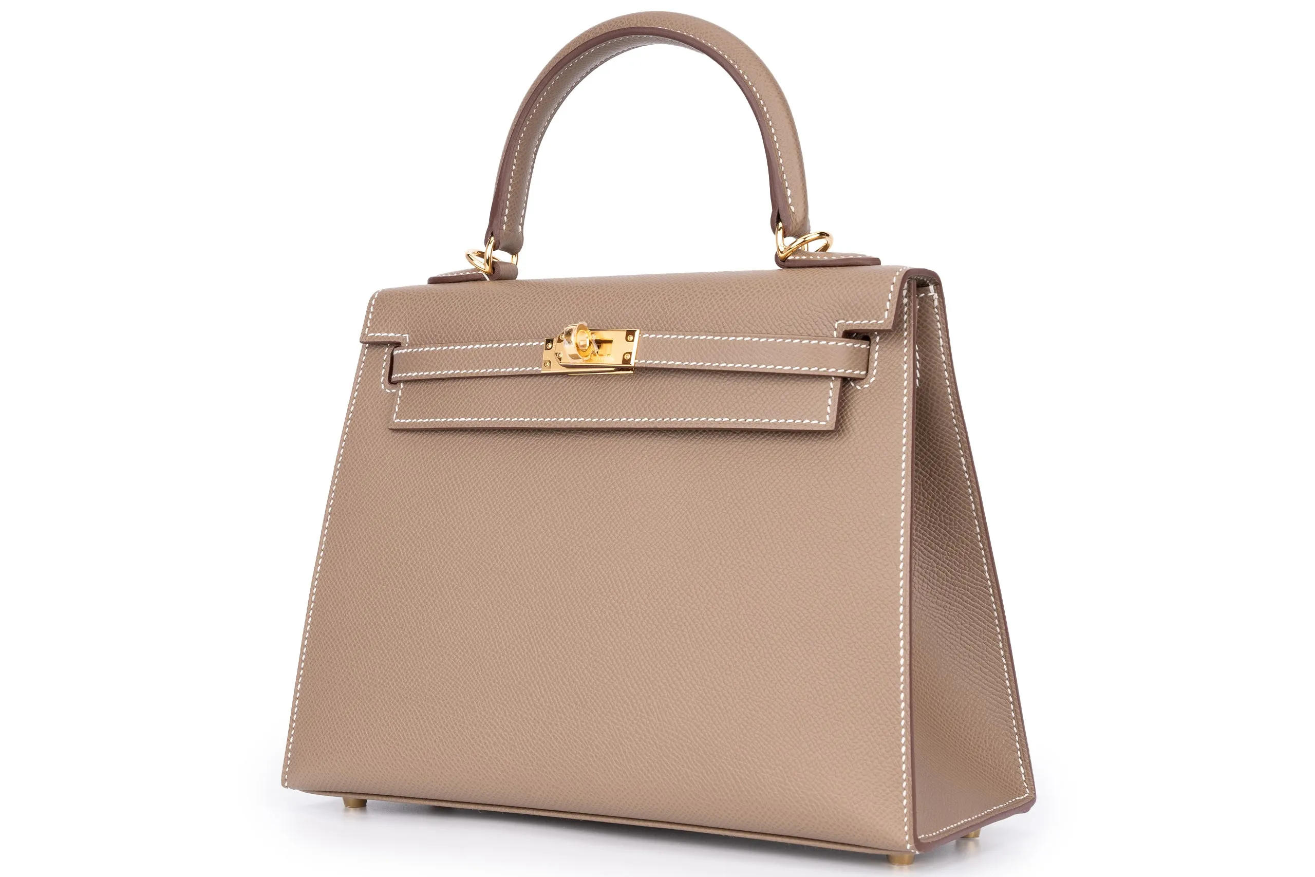 Hermès Kelly 25 Etoupe Epsom Sellier Gold Hardware