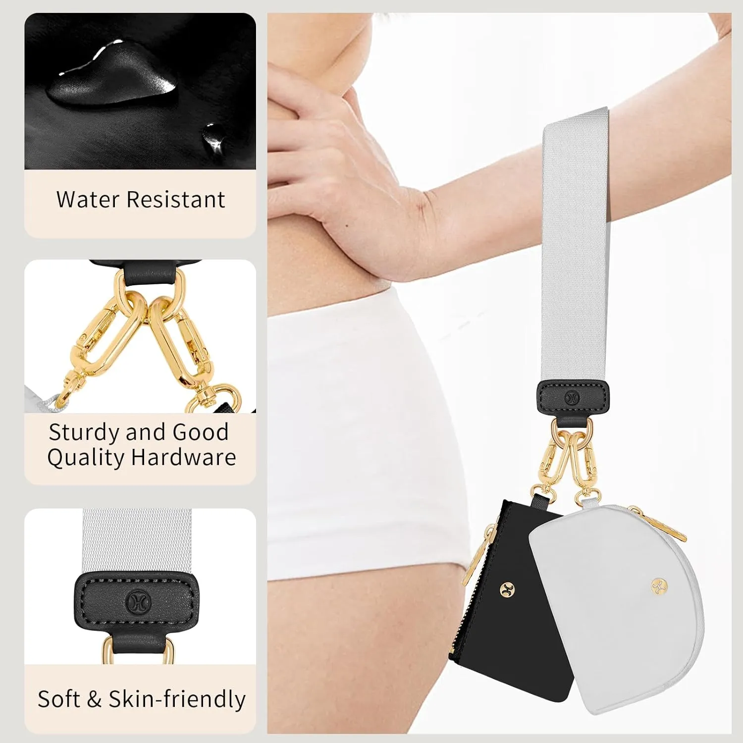 Keychain Wallet, Detachable Dual Pouch Wristlet Wallets for Women Men, Portable Mini Zip Around Small Wallet Coin Purse