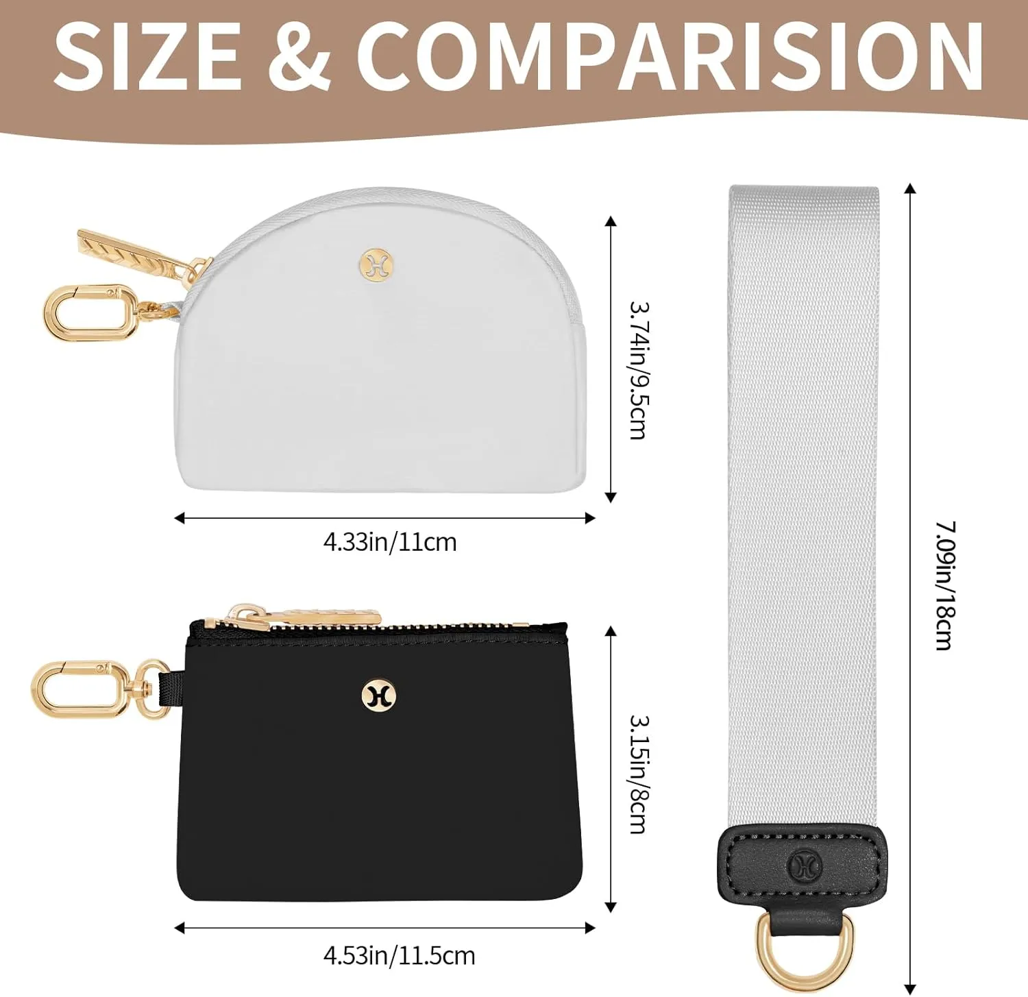 Keychain Wallet, Detachable Dual Pouch Wristlet Wallets for Women Men, Portable Mini Zip Around Small Wallet Coin Purse