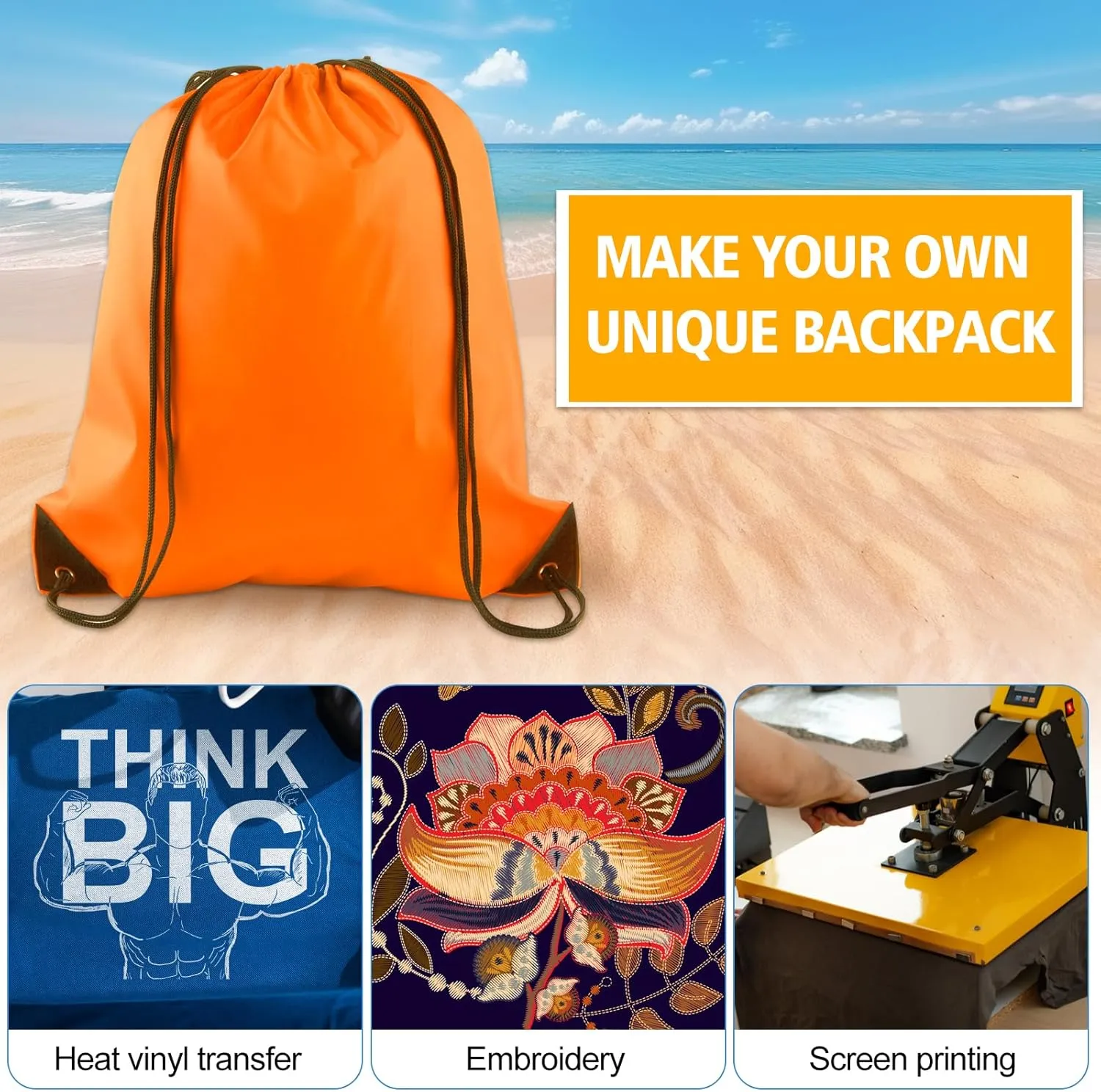 KUUQA 2Pcs Orange Drawstring Backpack Bags Cinch Sack Bulk String Backpack Storage Bag