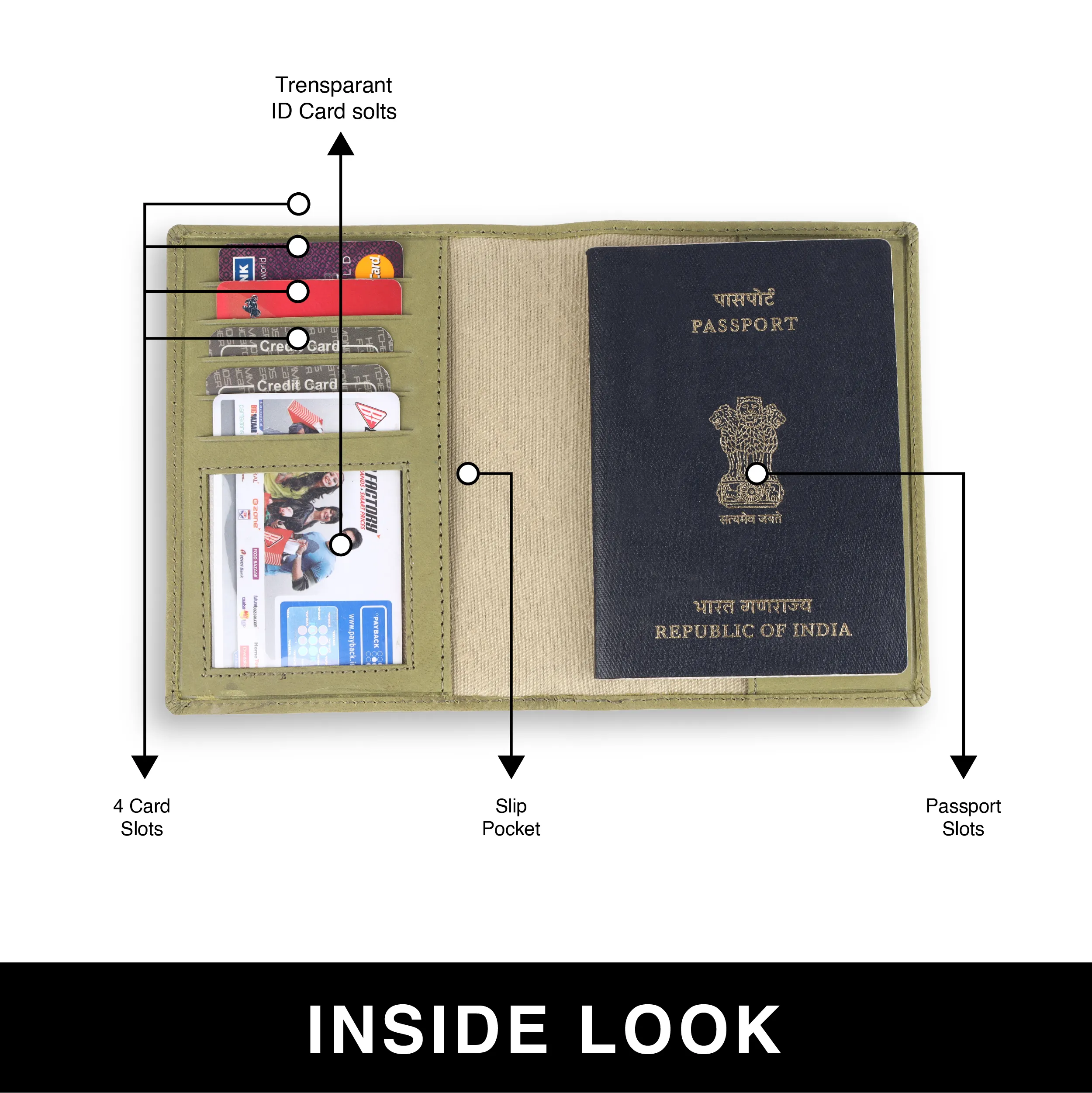 Leather Travel Passport Holder For Men And Women With Passport Slot, Card Slots, ID Card Slot - RFID Protected