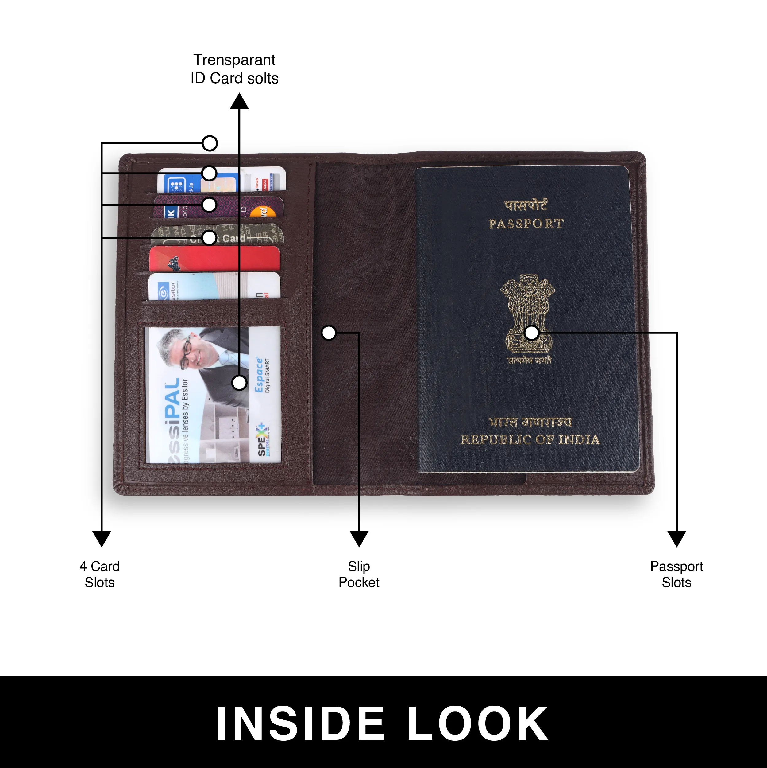 Leather Travel Passport Holder For Men And Women With Passport Slot, Card Slots, ID Card Slot - RFID Protected