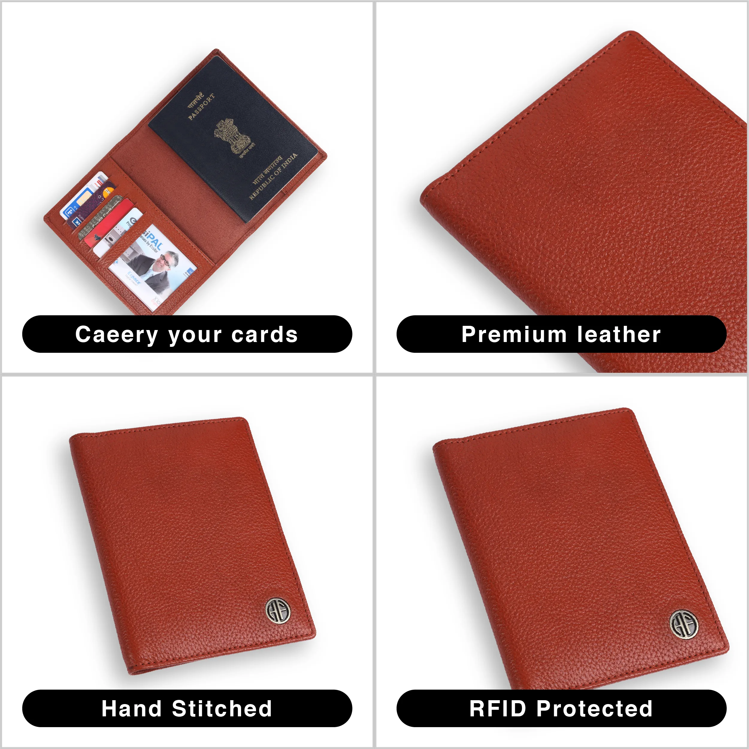 Leather Travel Passport Holder For Men And Women With Passport Slot, Card Slots, ID Card Slot - RFID Protected