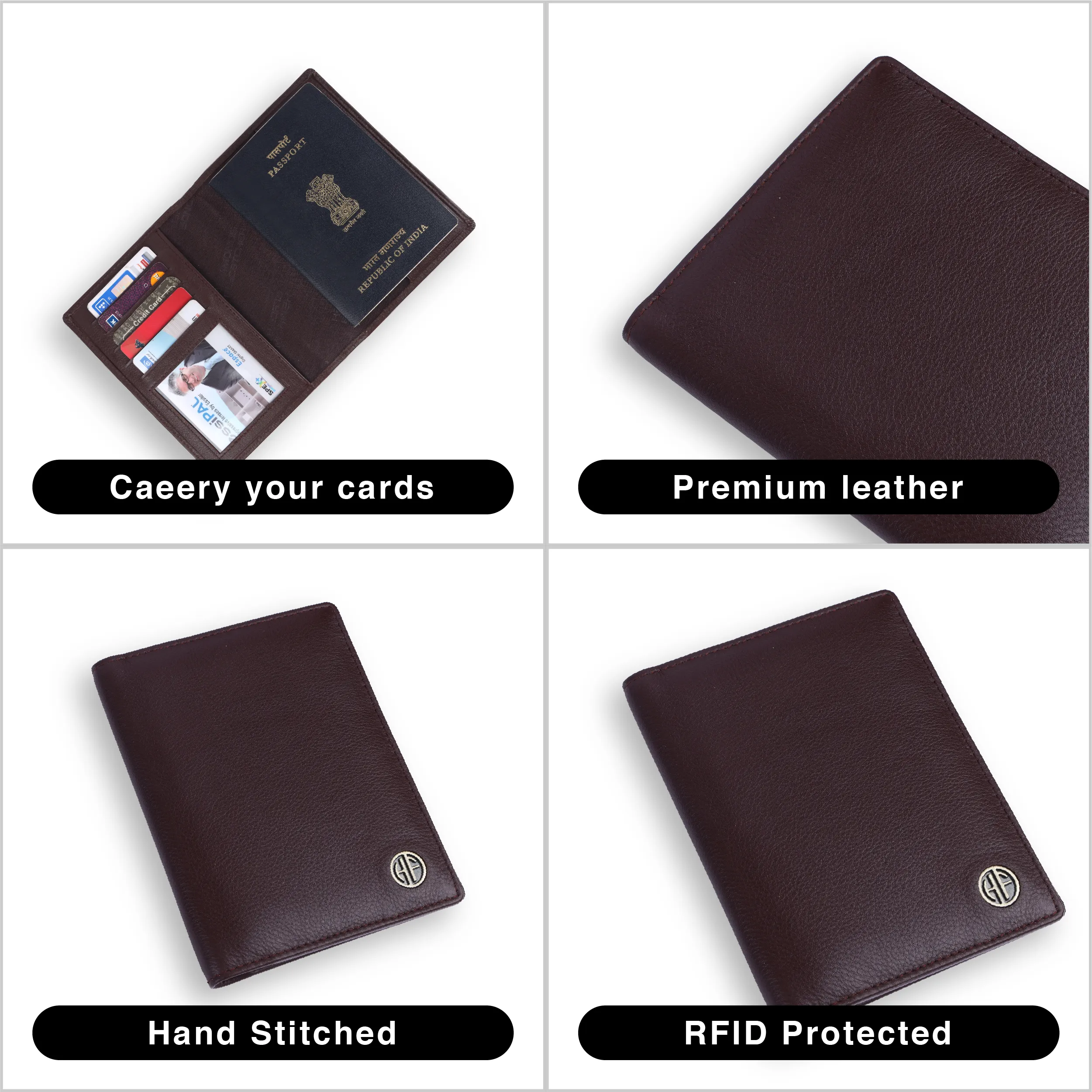 Leather Travel Passport Holder For Men And Women With Passport Slot, Card Slots, ID Card Slot - RFID Protected