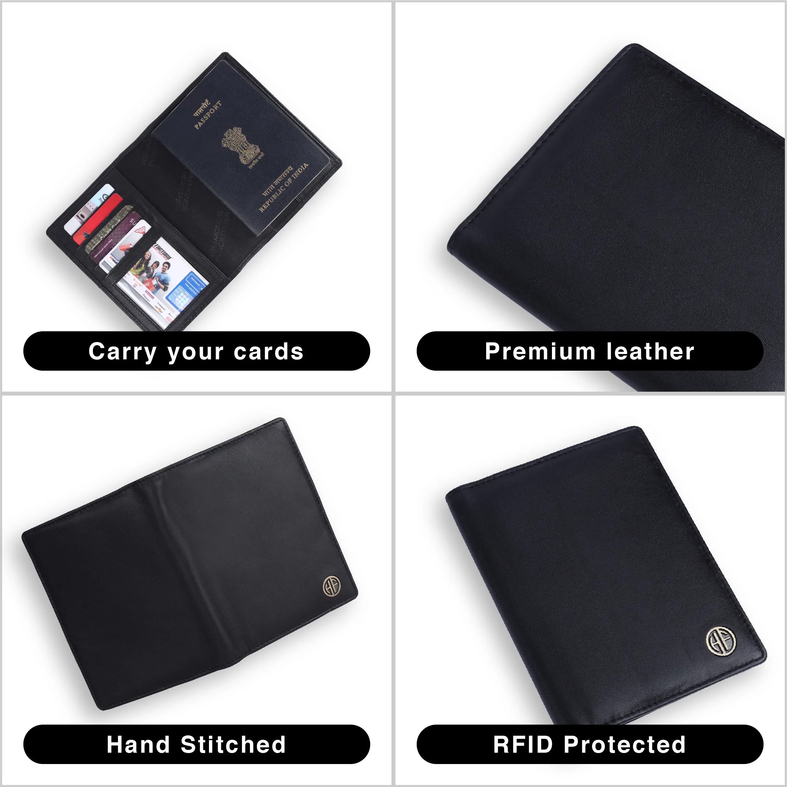 Leather Travel Passport Holder For Men And Women With Passport Slot, Card Slots, ID Card Slot - RFID Protected