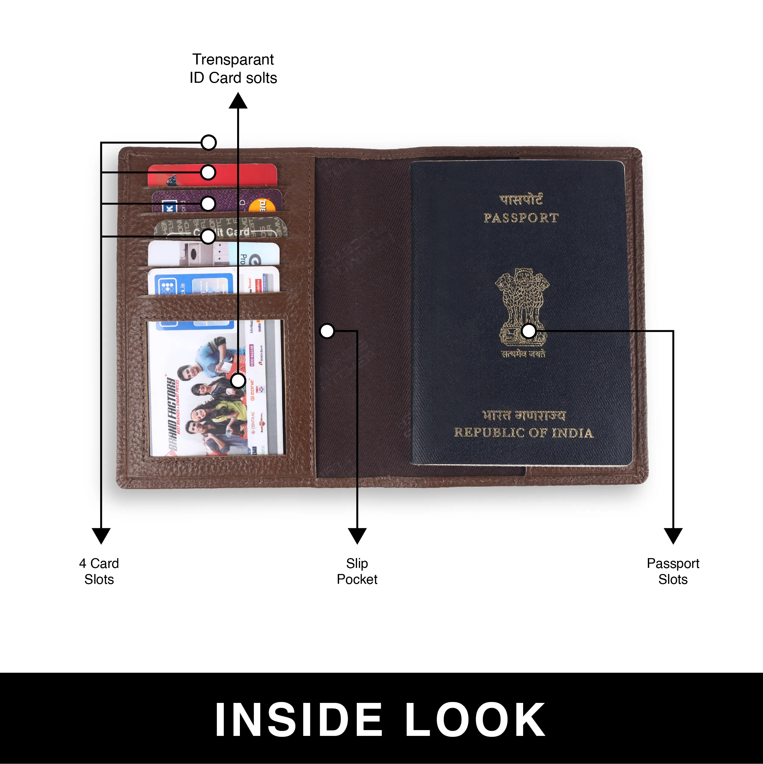 Leather Travel Passport Holder For Men And Women With Passport Slot, Card Slots, ID Card Slot - RFID Protected
