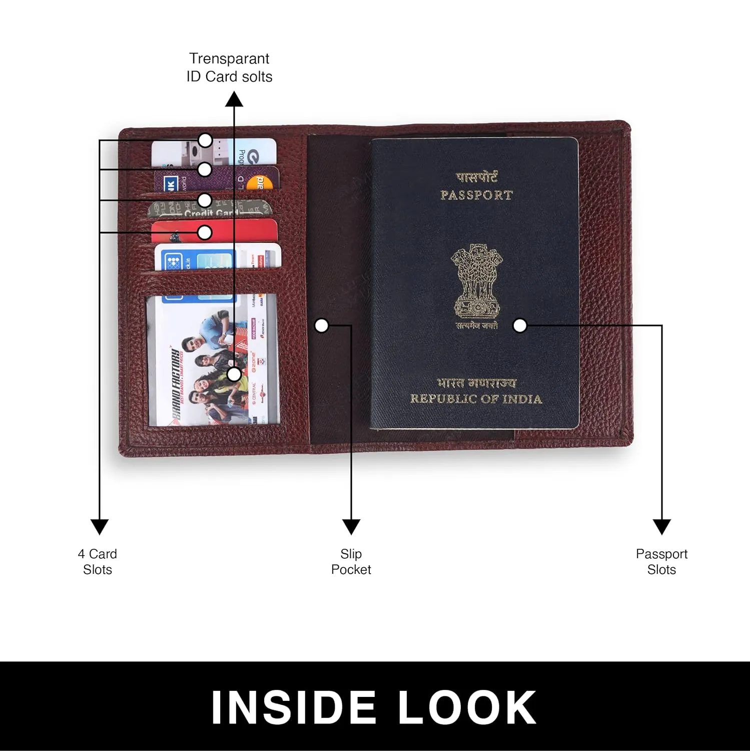 Leather Travel Passport Holder For Men And Women With Passport Slot, Card Slots, ID Card Slot - RFID Protected