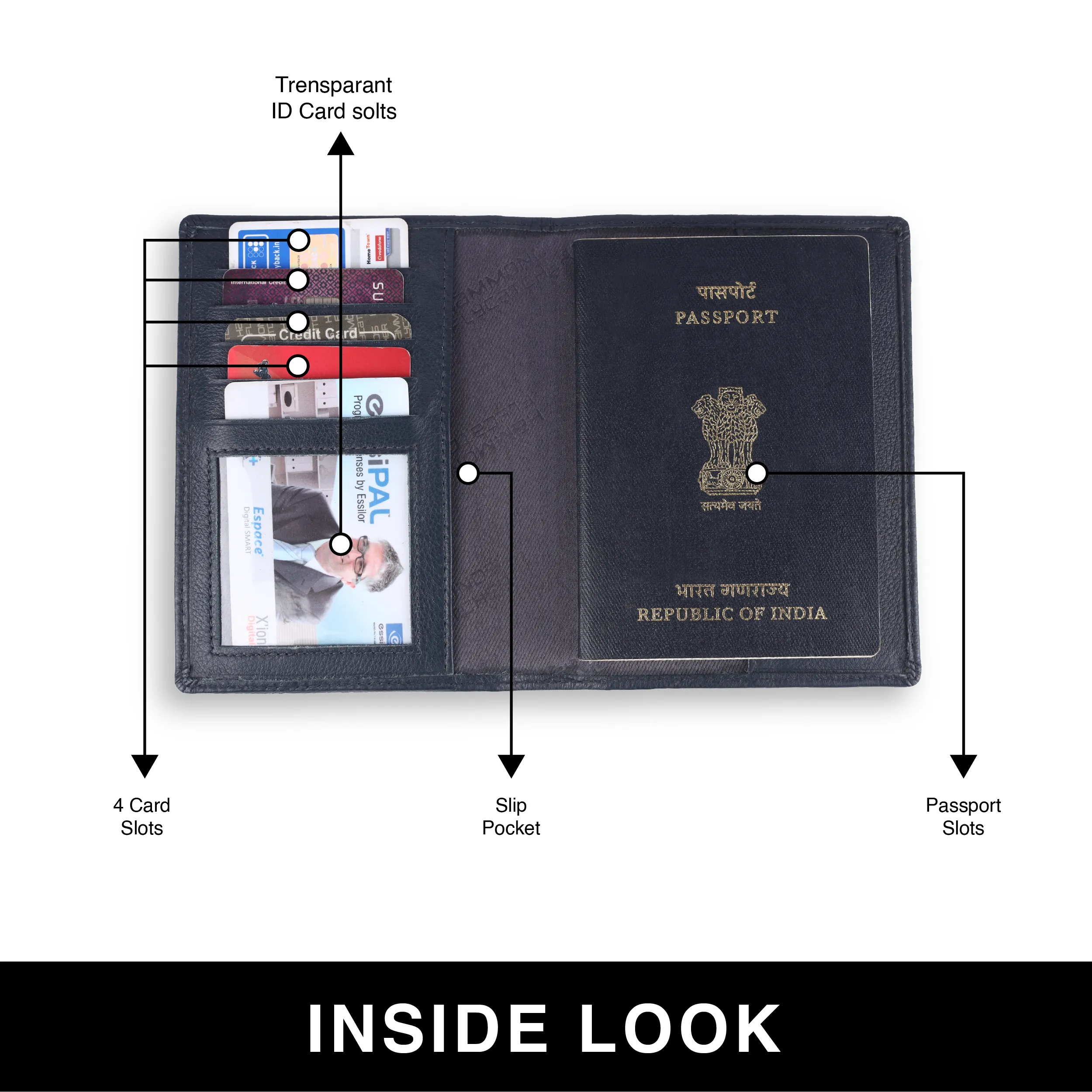 Leather Travel Passport Holder For Men And Women With Passport Slot, Card Slots, ID Card Slot - RFID Protected