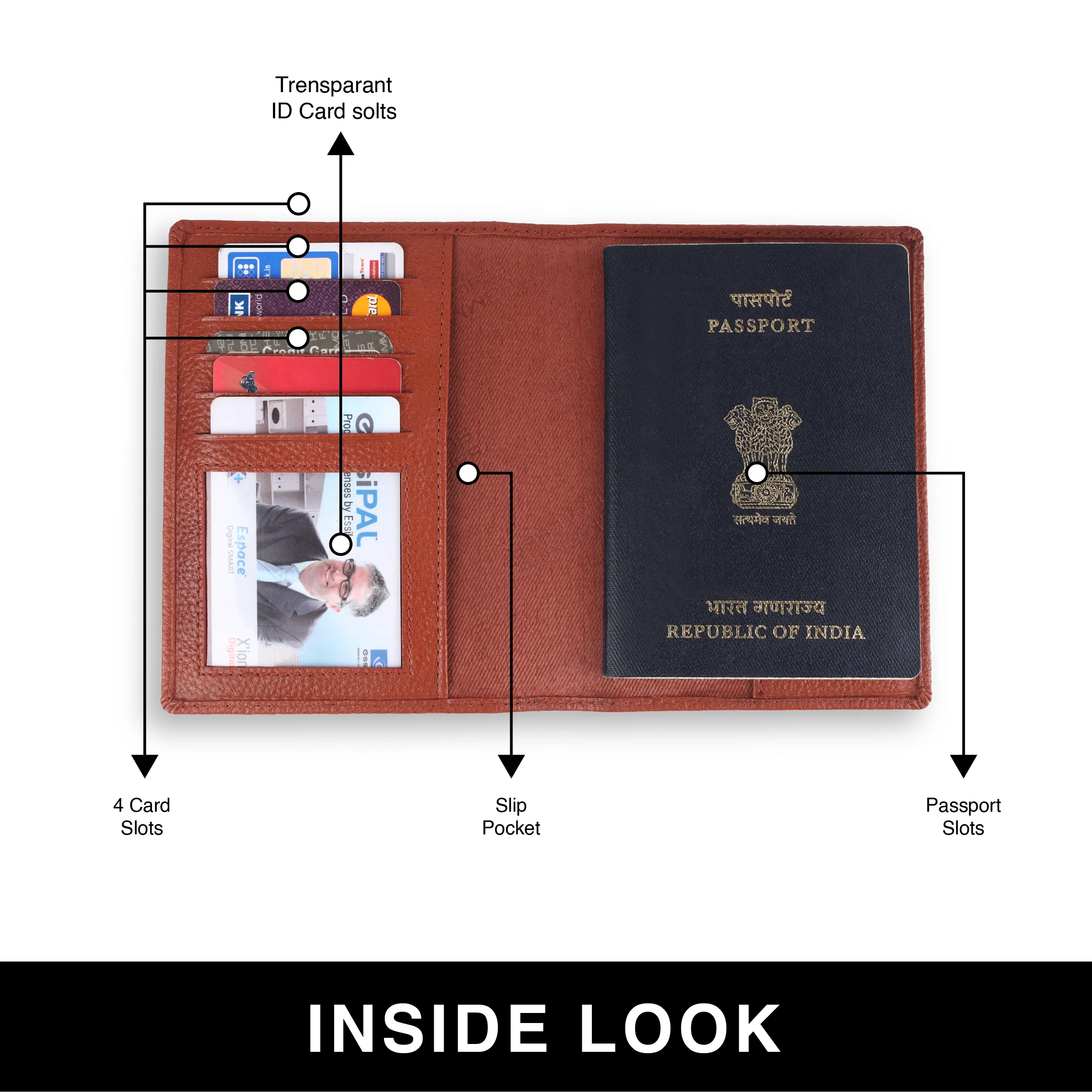 Leather Travel Passport Holder For Men And Women With Passport Slot, Card Slots, ID Card Slot - RFID Protected
