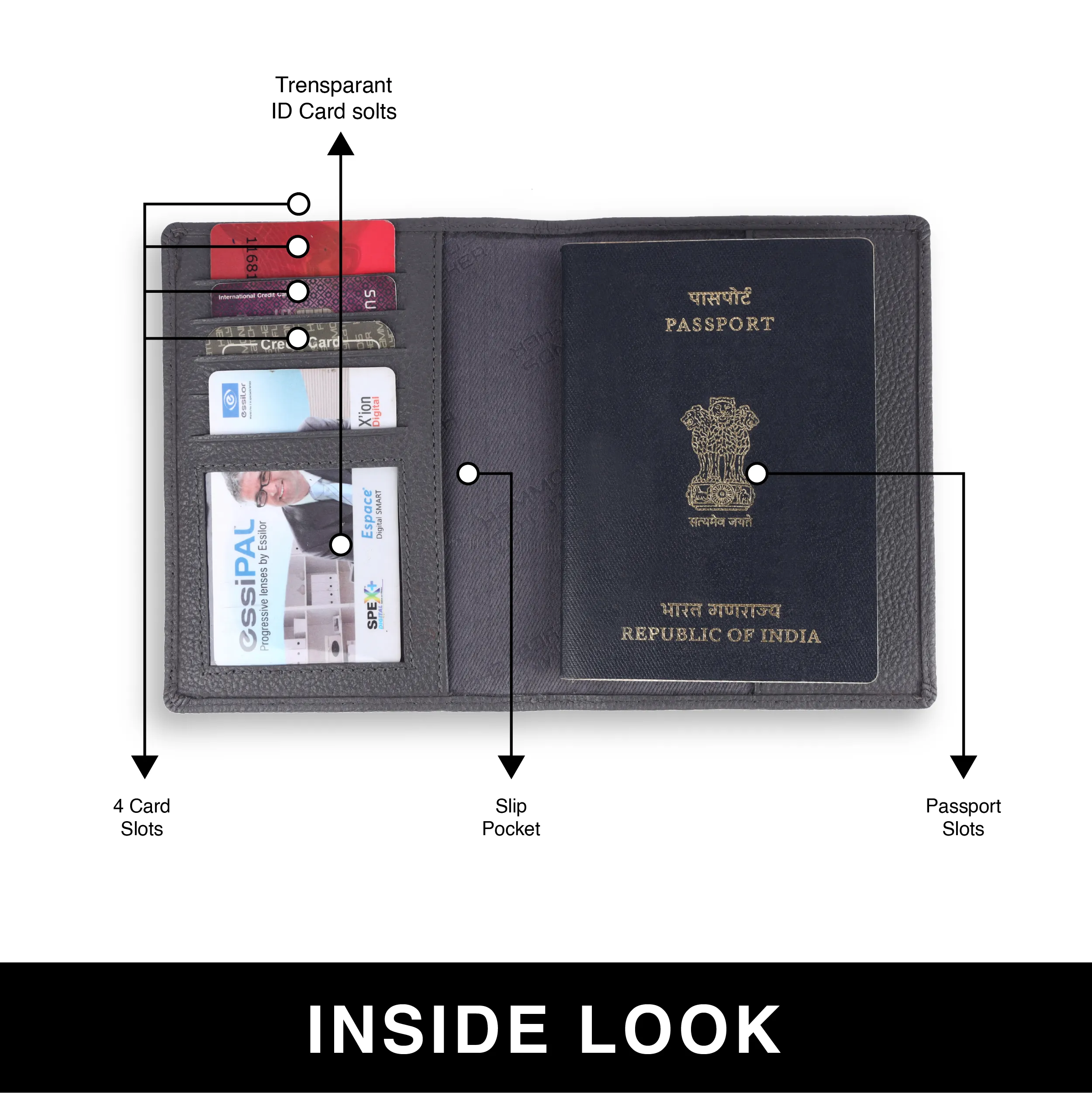 Leather Travel Passport Holder For Men And Women With Passport Slot, Card Slots, ID Card Slot - RFID Protected