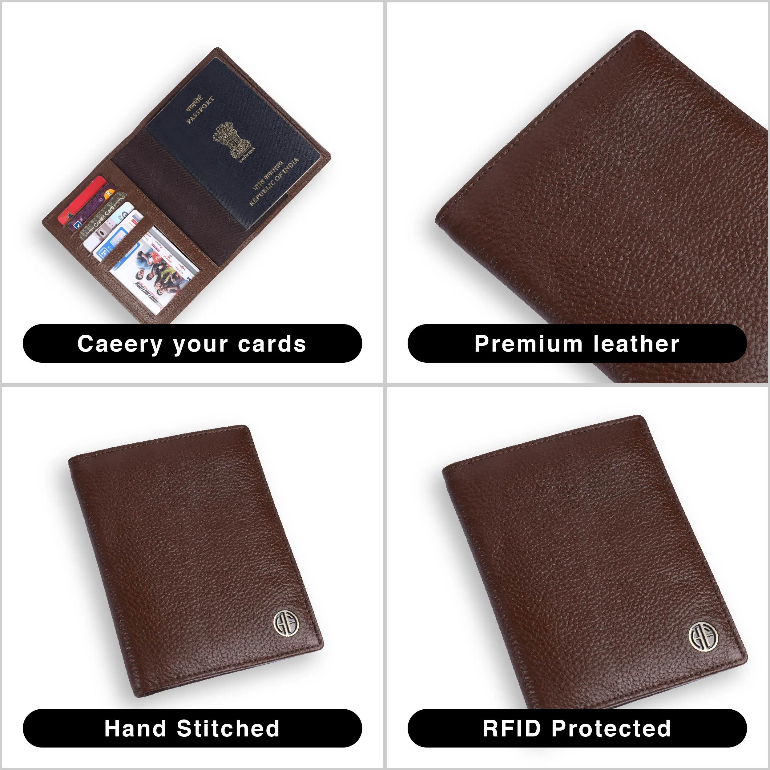 Leather Travel Passport Holder For Men And Women With Passport Slot, Card Slots, ID Card Slot - RFID Protected