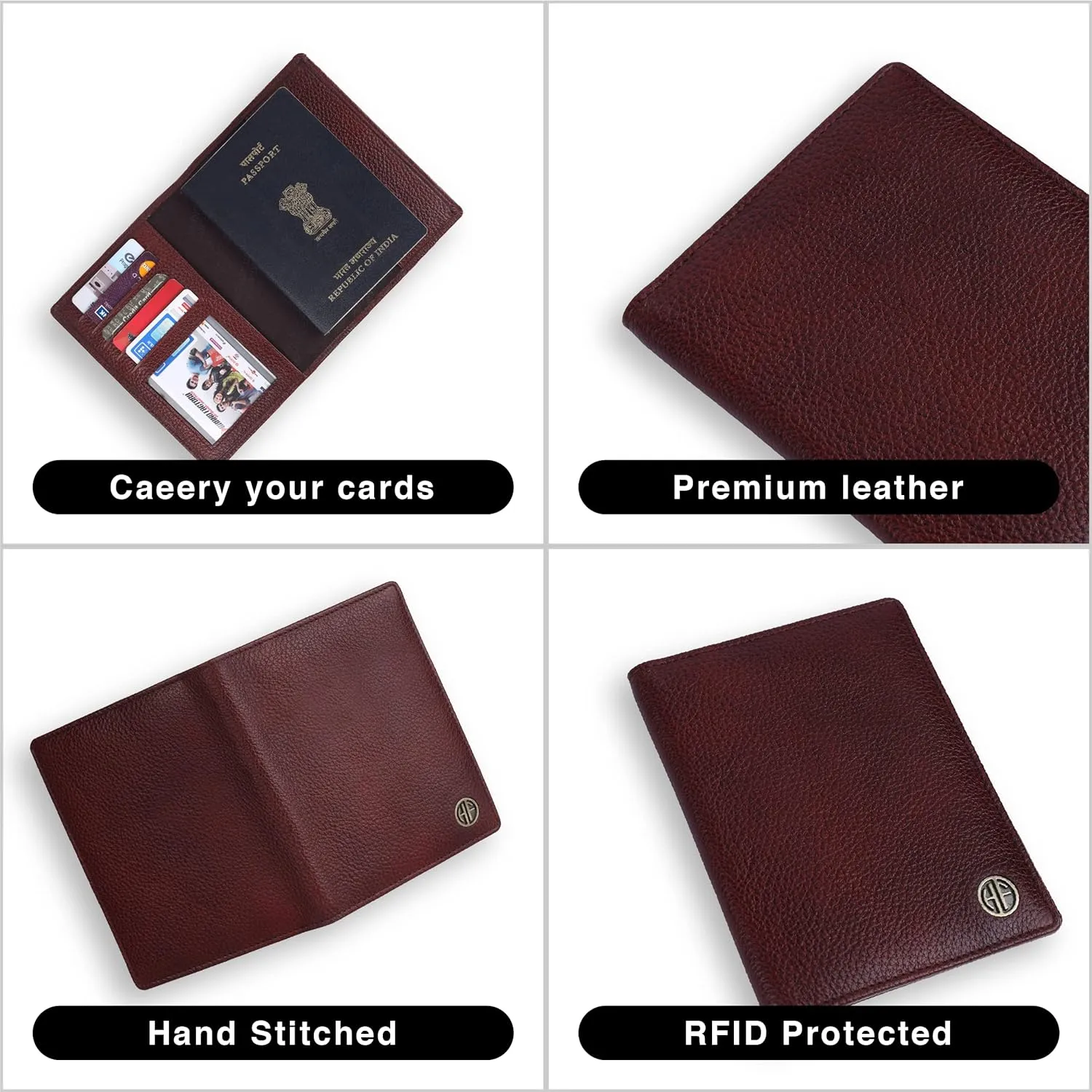 Leather Travel Passport Holder For Men And Women With Passport Slot, Card Slots, ID Card Slot - RFID Protected