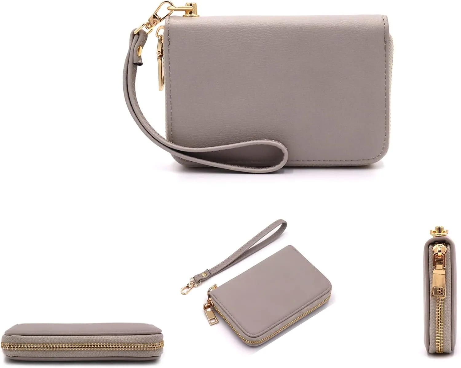 LOVESOME Womens Small Zip Around, Double Zip Around - Double Compartment Wristlet Wallet with Wrist Strap