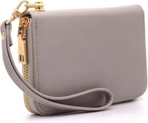 LOVESOME Womens Small Zip Around, Double Zip Around - Double Compartment Wristlet Wallet with Wrist Strap