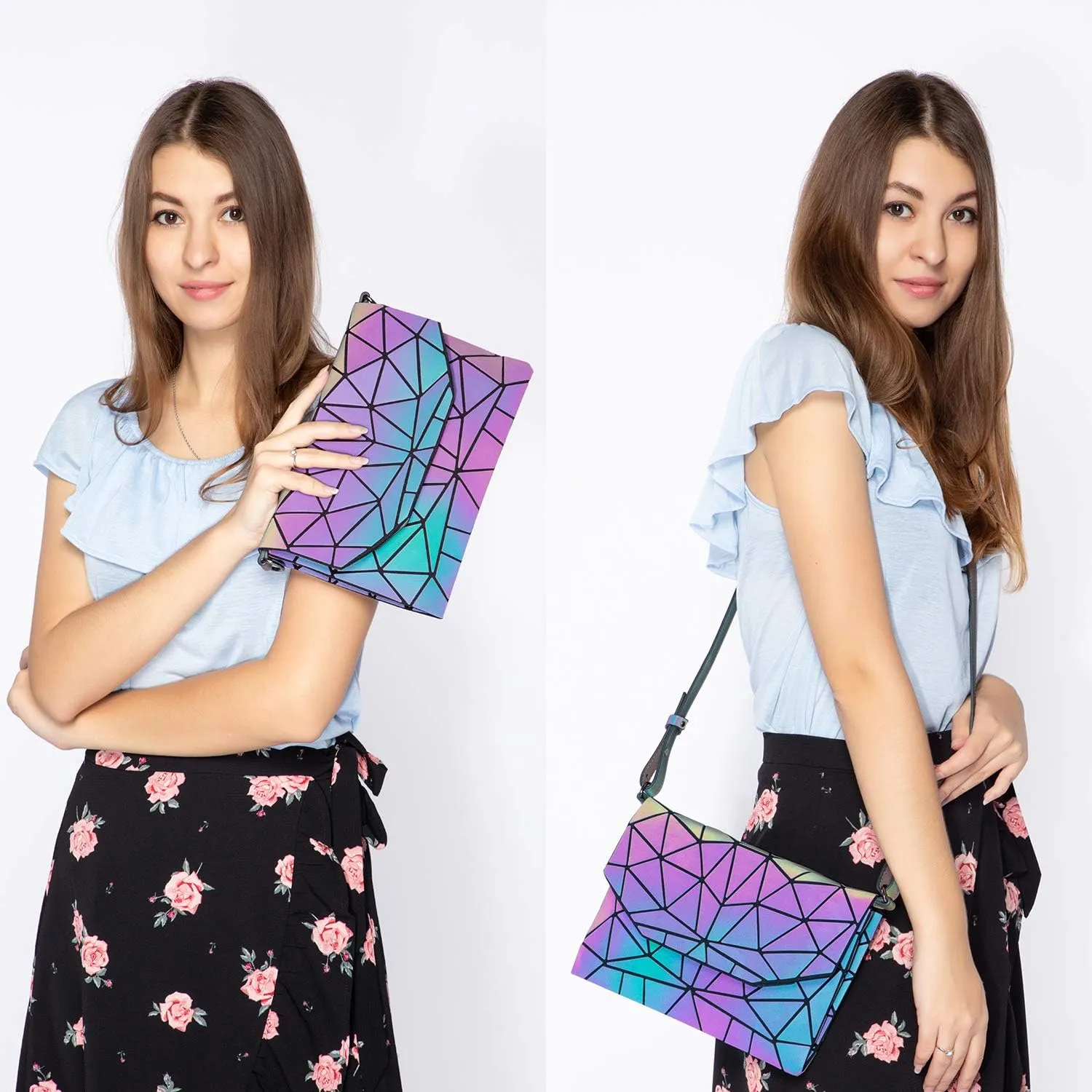 LOVEVOOK Geometric Luminous Purses and Handbags for Women Holographic Reflective Crossbody Bag Wallet