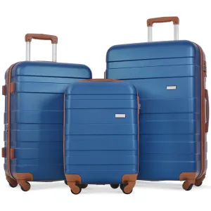 Luggage Sets New Model Expandable Abs Hardshell 3 Pieces Clearance Luggage Hardside Lightweight Durable Suitcase Sets Spinner Wheels Suitcase With Tsa Lock 20''24''28'' (Navy And Brown)