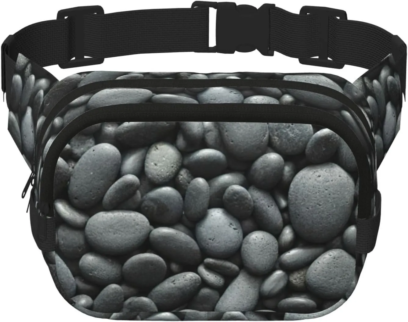 Many Black Pebbles Print Trendy pack crossbod Square Double Layer Waist Bag Travel and Workout Accessory