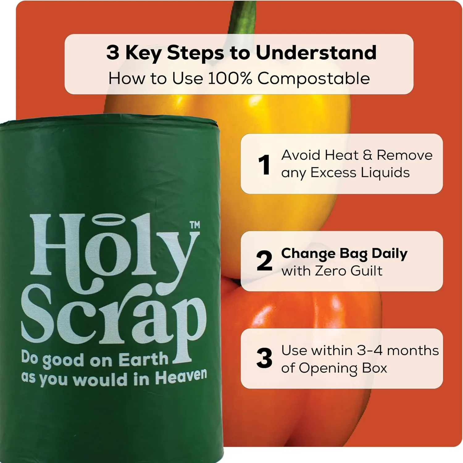 Medium Compostable Drawstring Trash Bags - 6-8 Gallon, 45 Pack | Plastic-Free Kitchen & Bathroom Garbage Bags with Drawstring Handles | Thick Bin Bag Liners for Green & Food Waste