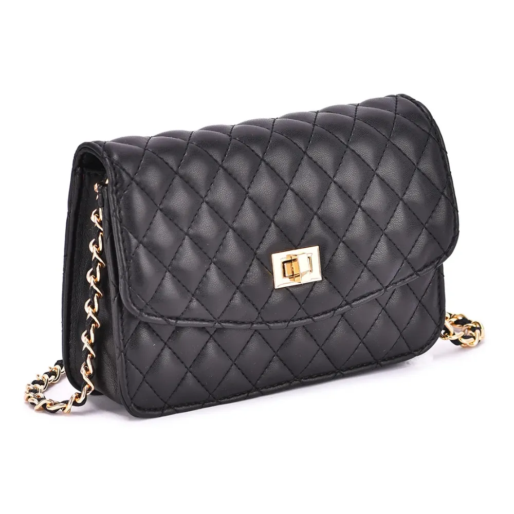 Mellow World Amanda Quilted Crossbody Black Clutch