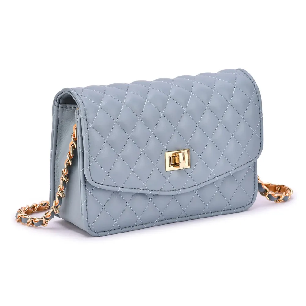 Mellow World Amanda Quilted Crossbody Dusty Blue Clutch