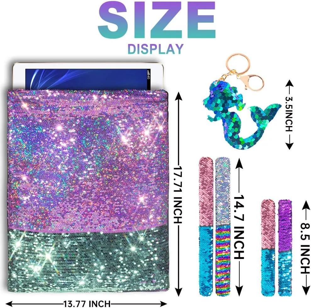 Mermaid Reversible Sequin Drawstring Backpack, Dance Bag for Girls Kids Beach Party Birthday Christmas Gift with Keychain