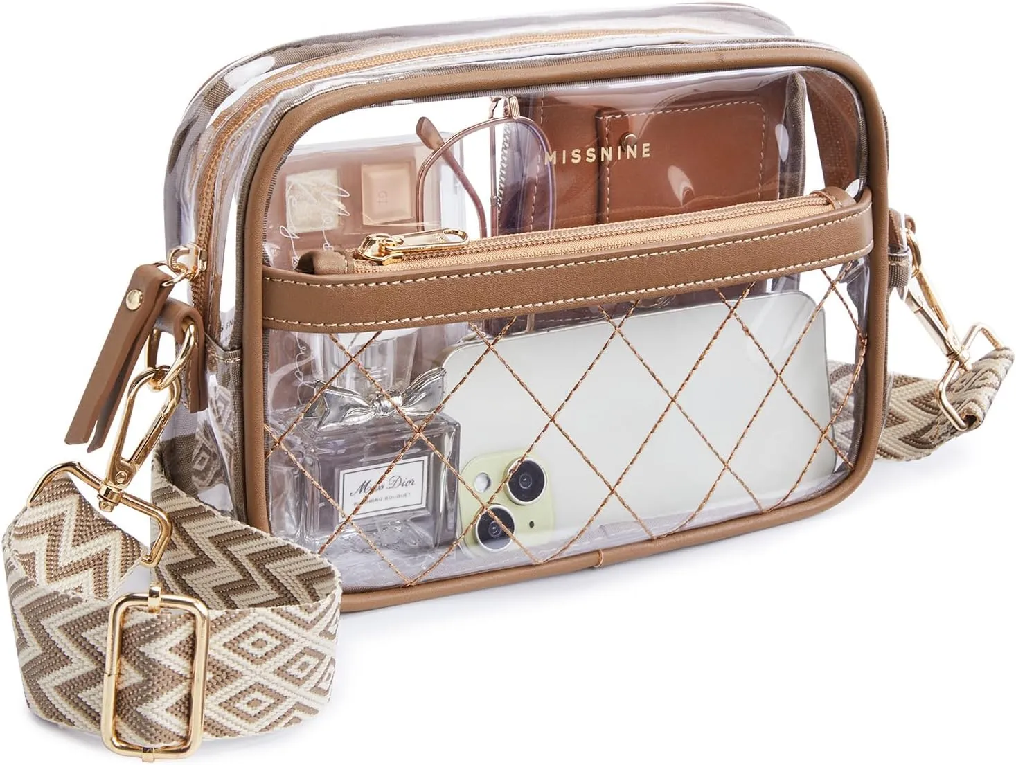 Missnine Clear Bag for Stadium Events Quilted Clear Purse for Women Stadium Approved PVC Crossbody Concert Bag