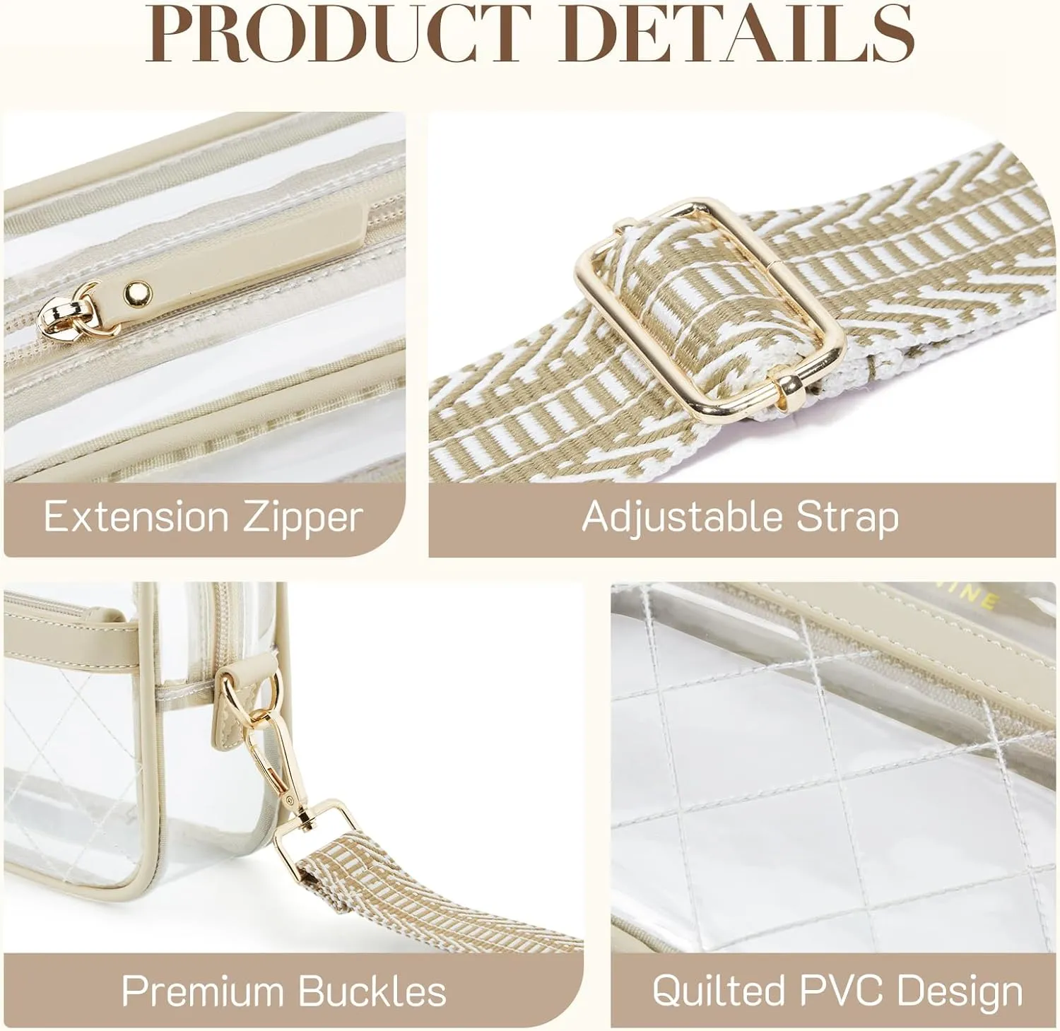 Missnine Clear Bag for Stadium Events Quilted Clear Purse for Women Stadium Approved PVC Crossbody Concert Bag