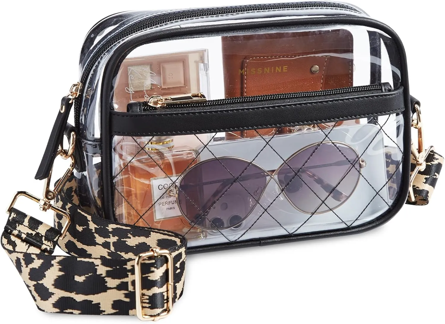 Missnine Clear Bag for Stadium Events Quilted Clear Purse for Women Stadium Approved PVC Crossbody Concert Bag