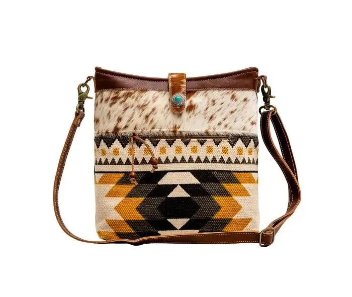 Mustard Aztec & Brown Cowhide Bags Set - Options
